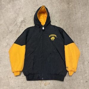 Vintage 90's Logo 7 Missouri Tigers Puffer Jacket Black Yellow Sportswear Large